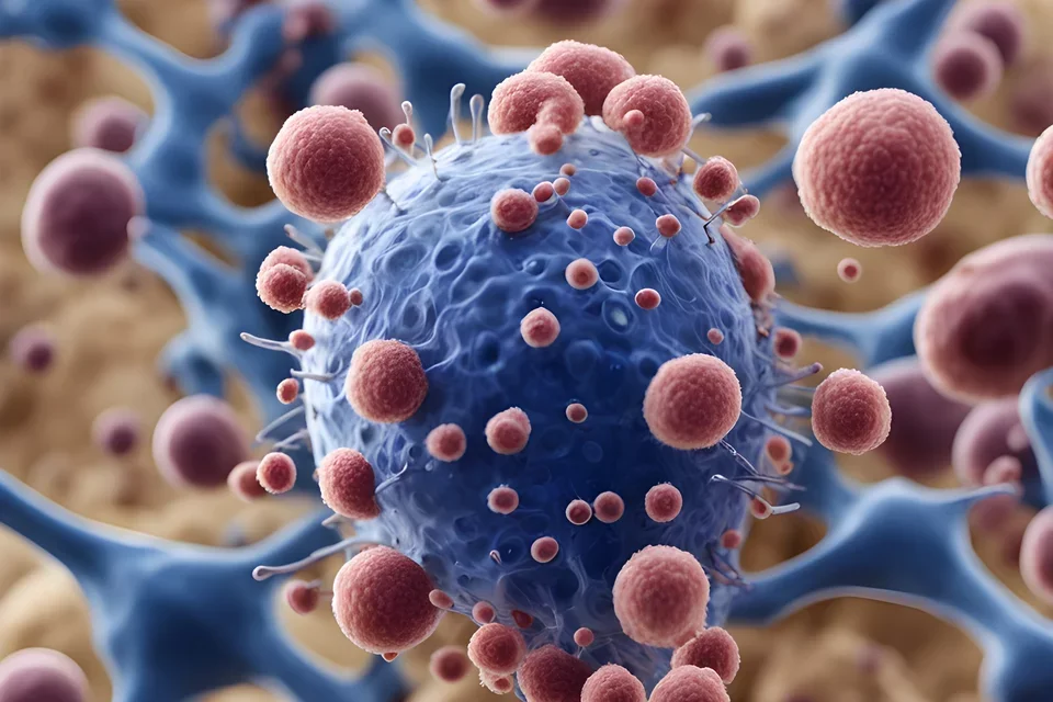 computer generated example of a t cell killing a tumor cell