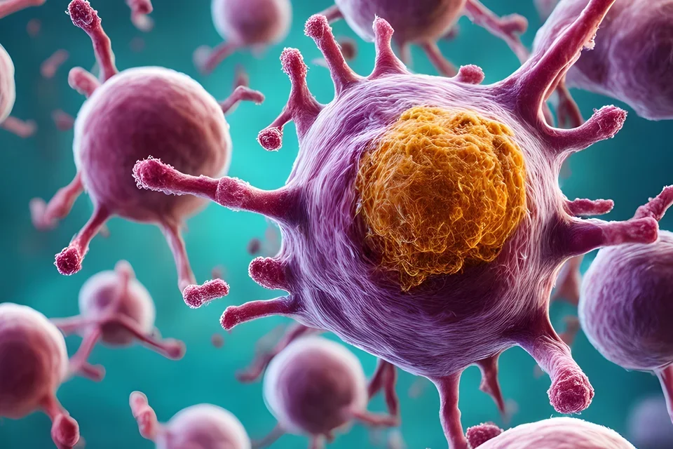 computer generated example of a t cell killing a tumor cell